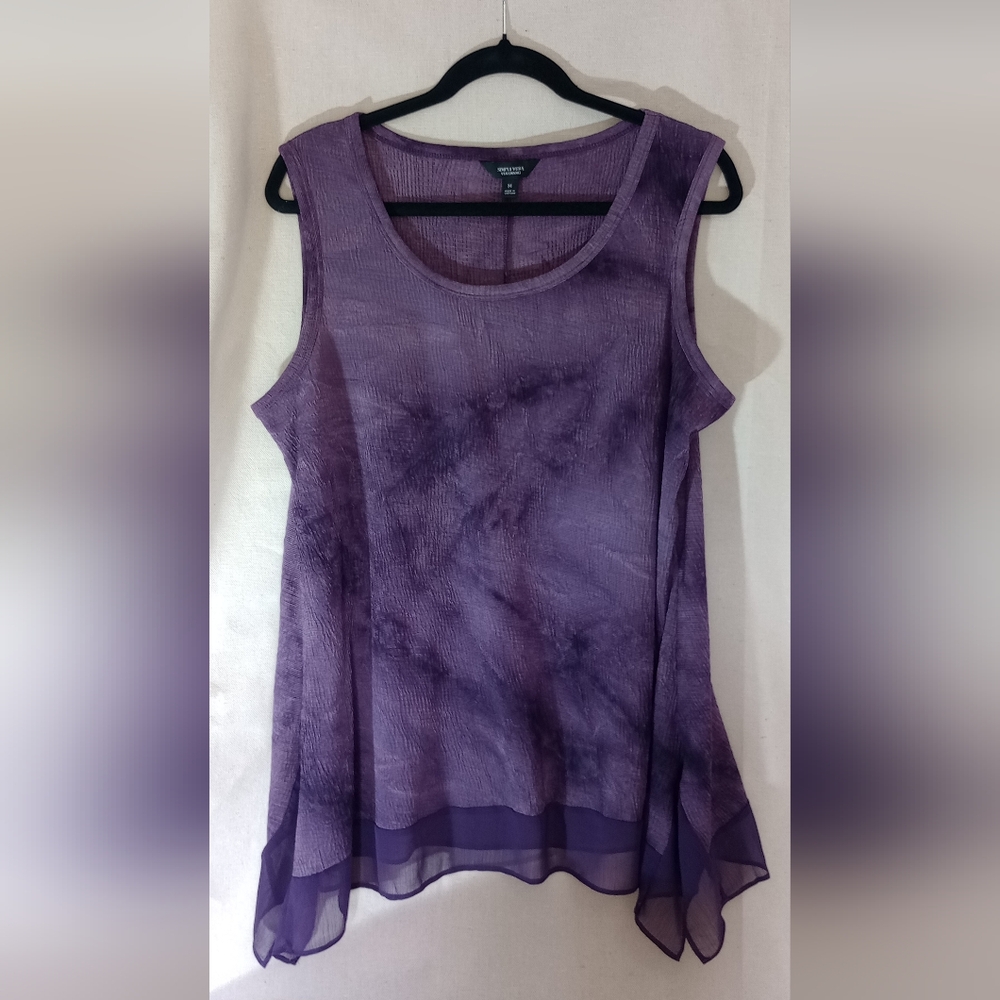 Vera Wang Purple Tie-Dye Georgette Tank Style Top